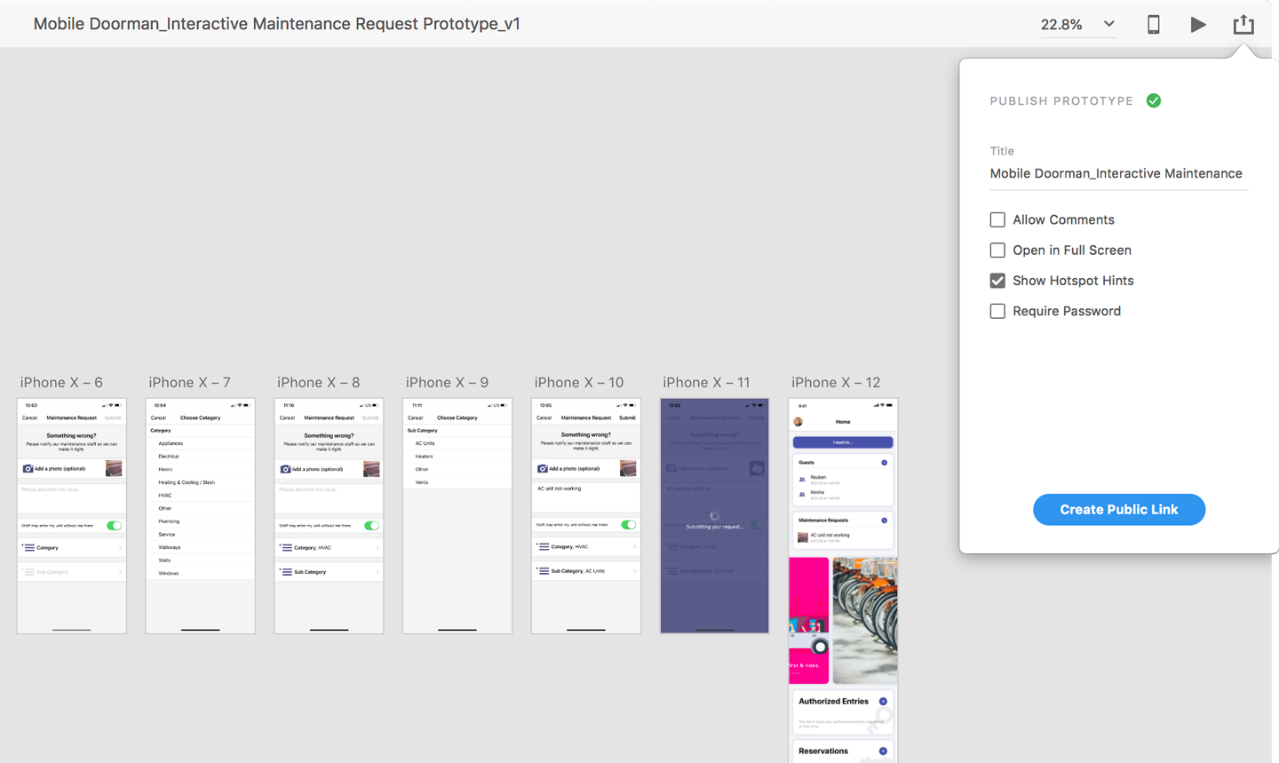 A screenshot of Adobe XD's Publish Prototype feature.